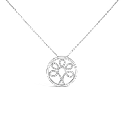 .925 Sterling Silver 1/10 Cttw Diamond Tree of Life Pendant Necklace (I-J Color, I3 Clarity)-0