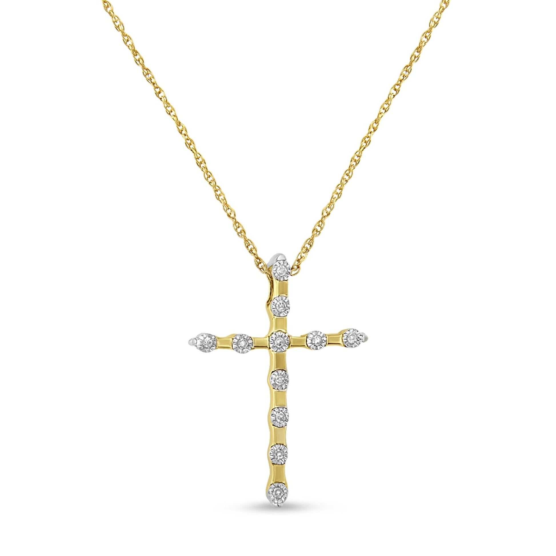 10K Yellow Gold Plated .925 Sterling Silver Miracle Set Diamond Accent Cross 18" Pendant Necklace (I-J Color, I3 Clarity)-0