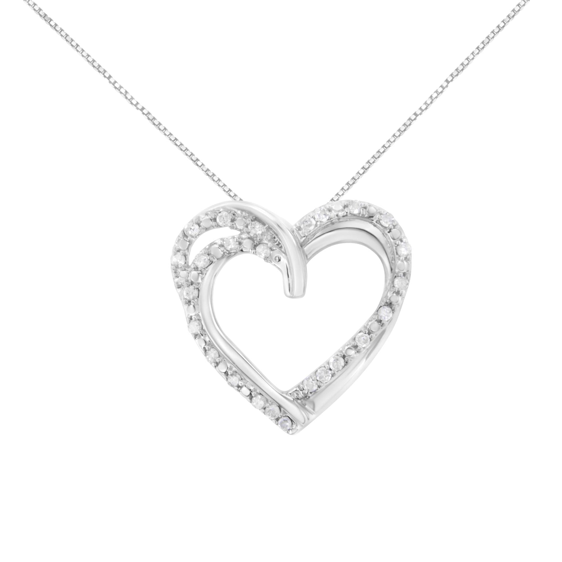 .925 Sterling Silver 1/4 cttw Prong Set Round-Cut Diamond Woven Double Heart 18" Pendant Necklace (I-J Color, I2-I3 Clarity)-0