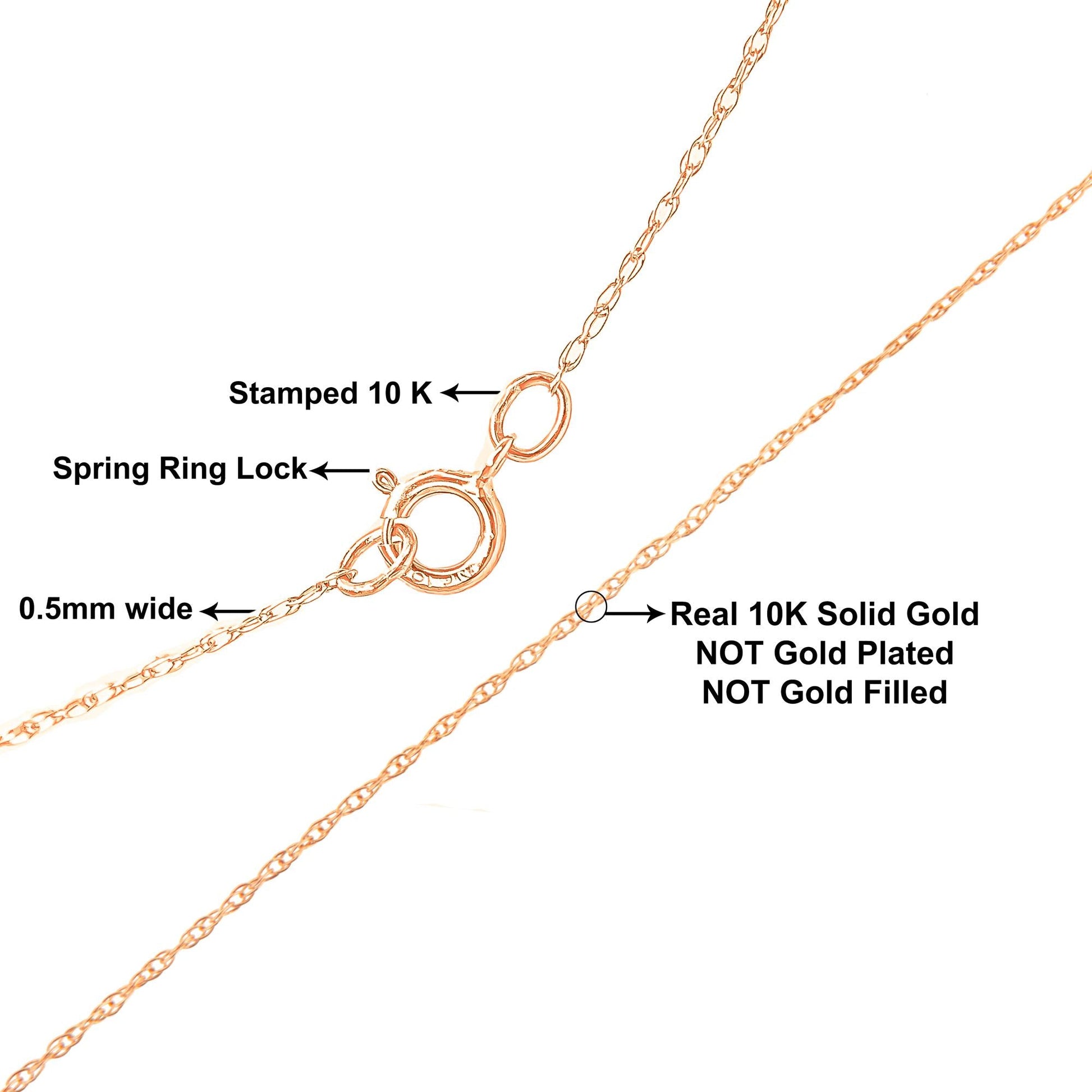 10K Gold 0.5 mm Slender & Dainty Fine Rope Chain Necklace-3