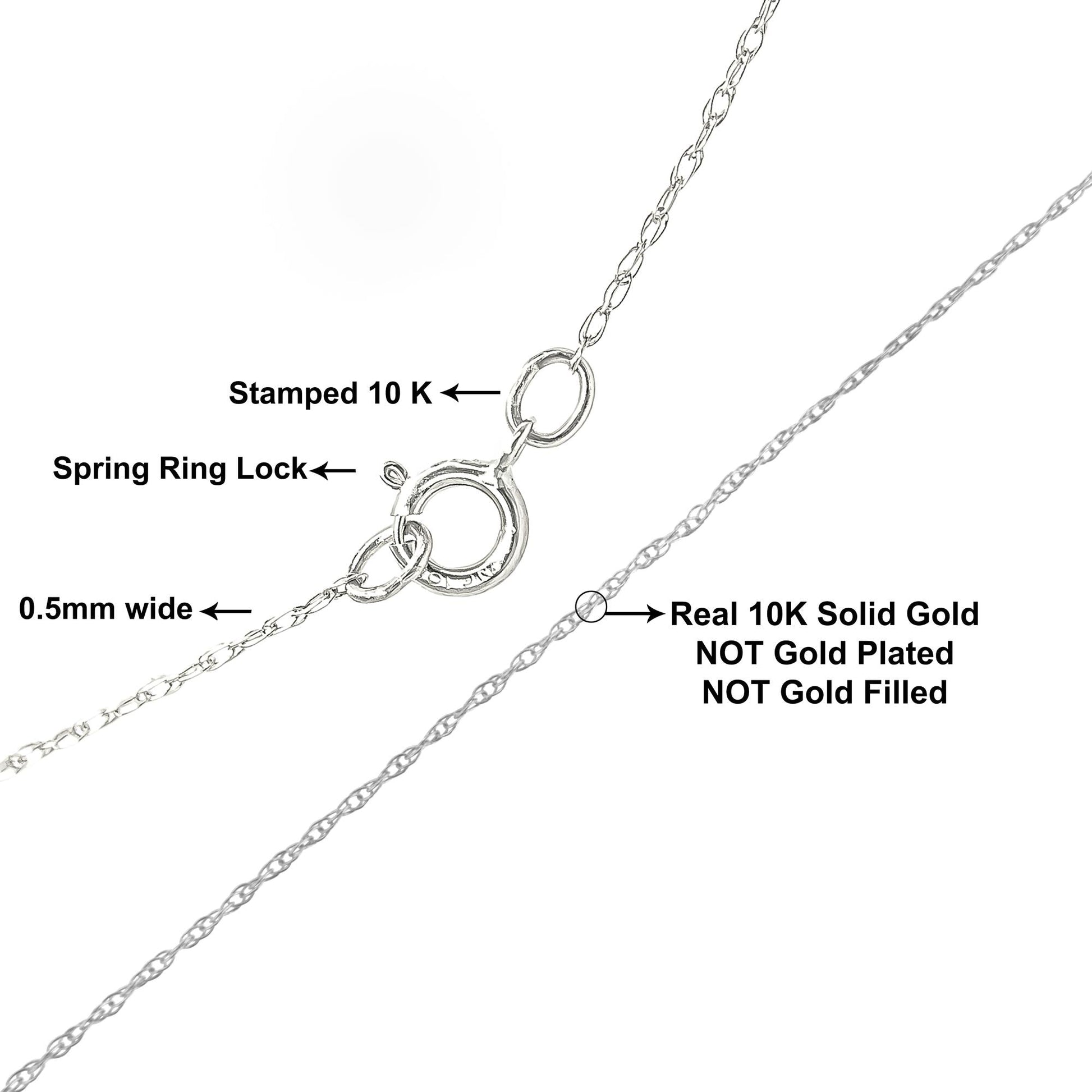 10K Gold 0.5 mm Slender & Dainty Fine Rope Chain Necklace-4