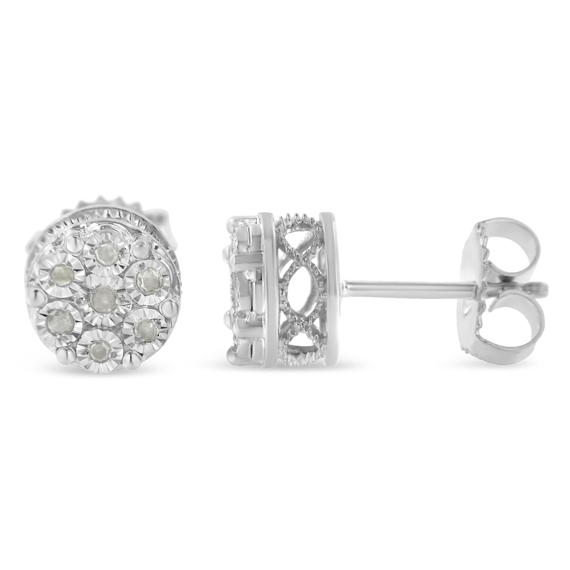 Sterling Silver Diamond Cluster Stud Earrings (0.15 cttw, I-J Color, I3 Clarity)-1