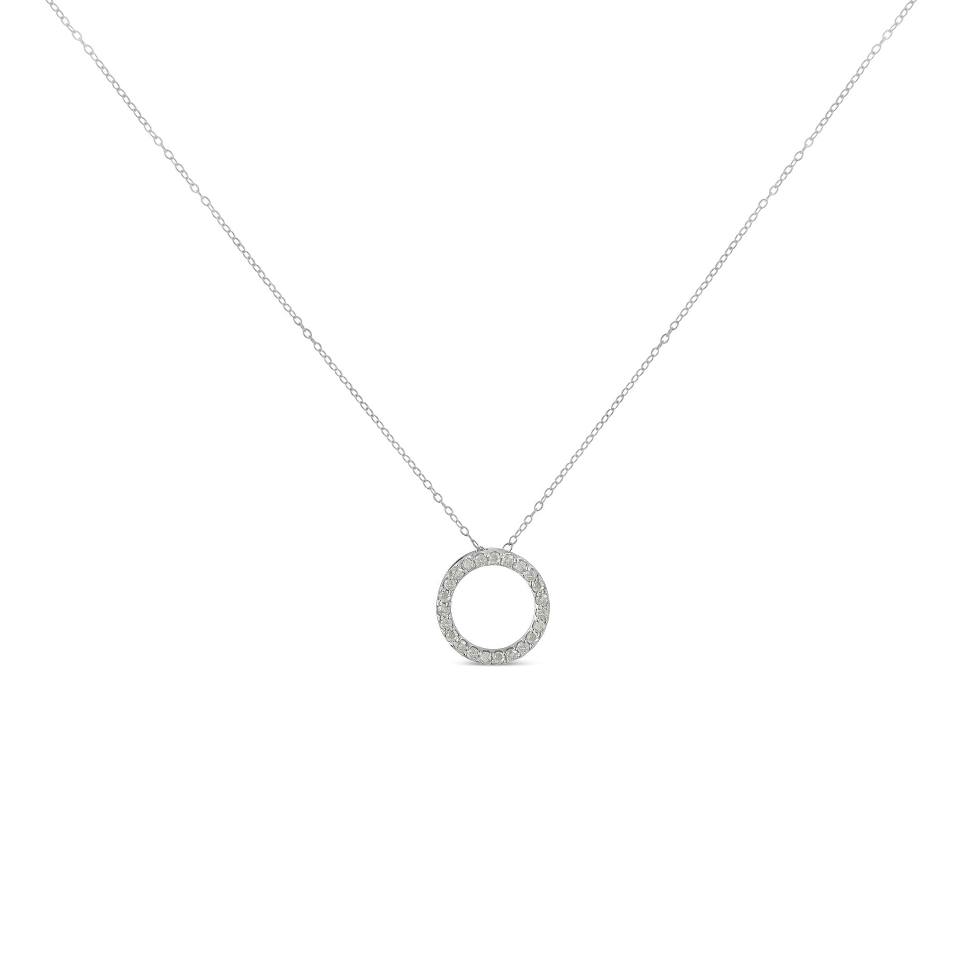 .925 Sterling Silver 1/4 Cttw Round-cut Diamond Open Circle Halo 18" Pendant Necklace (I-J Color, I2-I3 Clarity)-1