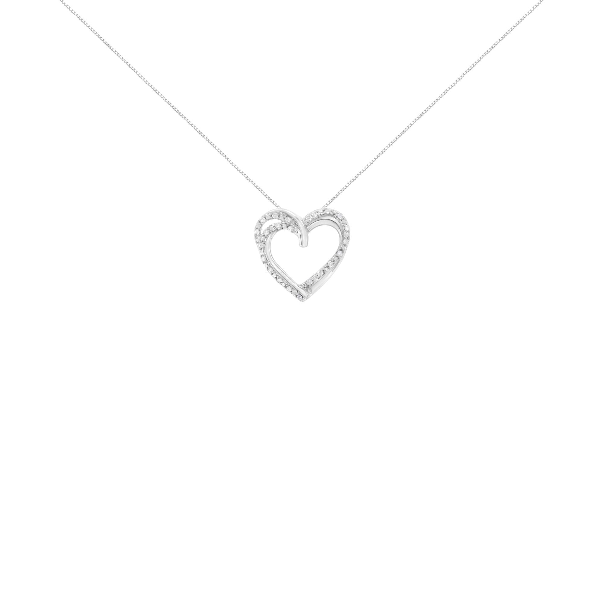 .925 Sterling Silver 1/4 cttw Prong Set Round-Cut Diamond Woven Double Heart 18" Pendant Necklace (I-J Color, I2-I3 Clarity)-1