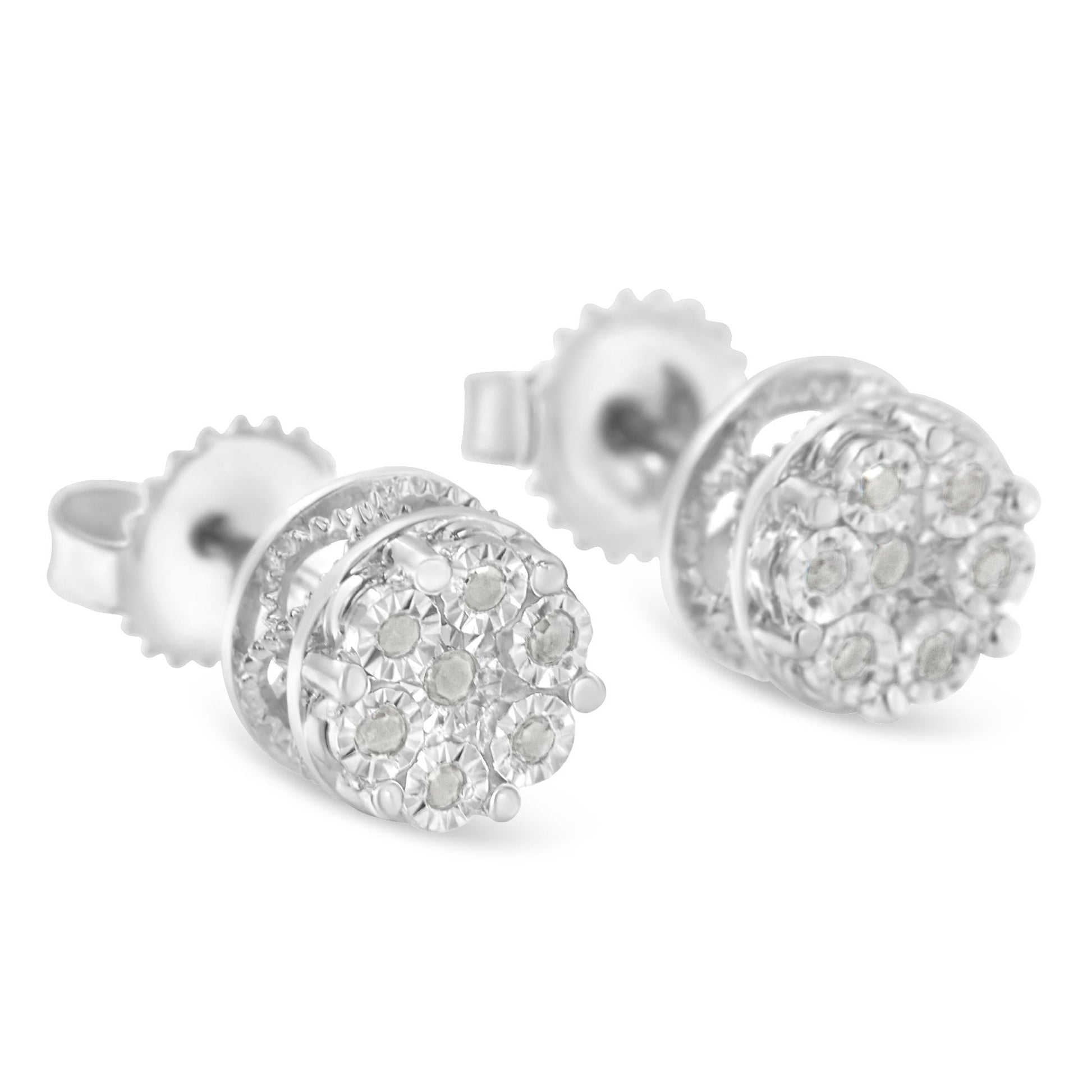 Sterling Silver Diamond Cluster Stud Earrings (0.15 cttw, I-J Color, I3 Clarity)-2