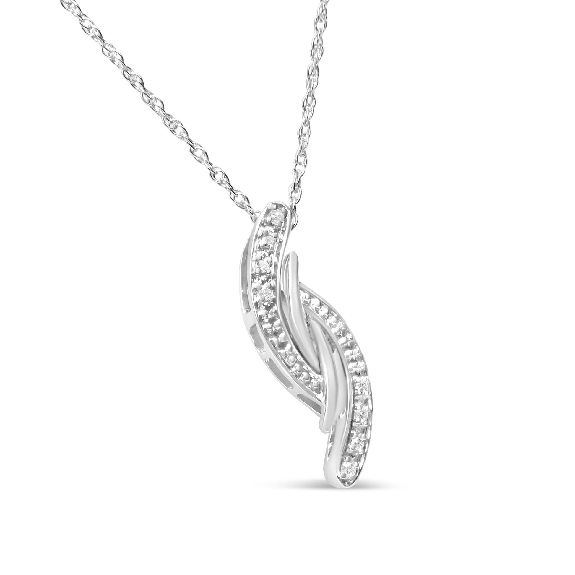 .925 Sterling Silver Diamond Accent Bypass Curve 18" Pendant Necklace (I-J Color, I3 Clarity)-2
