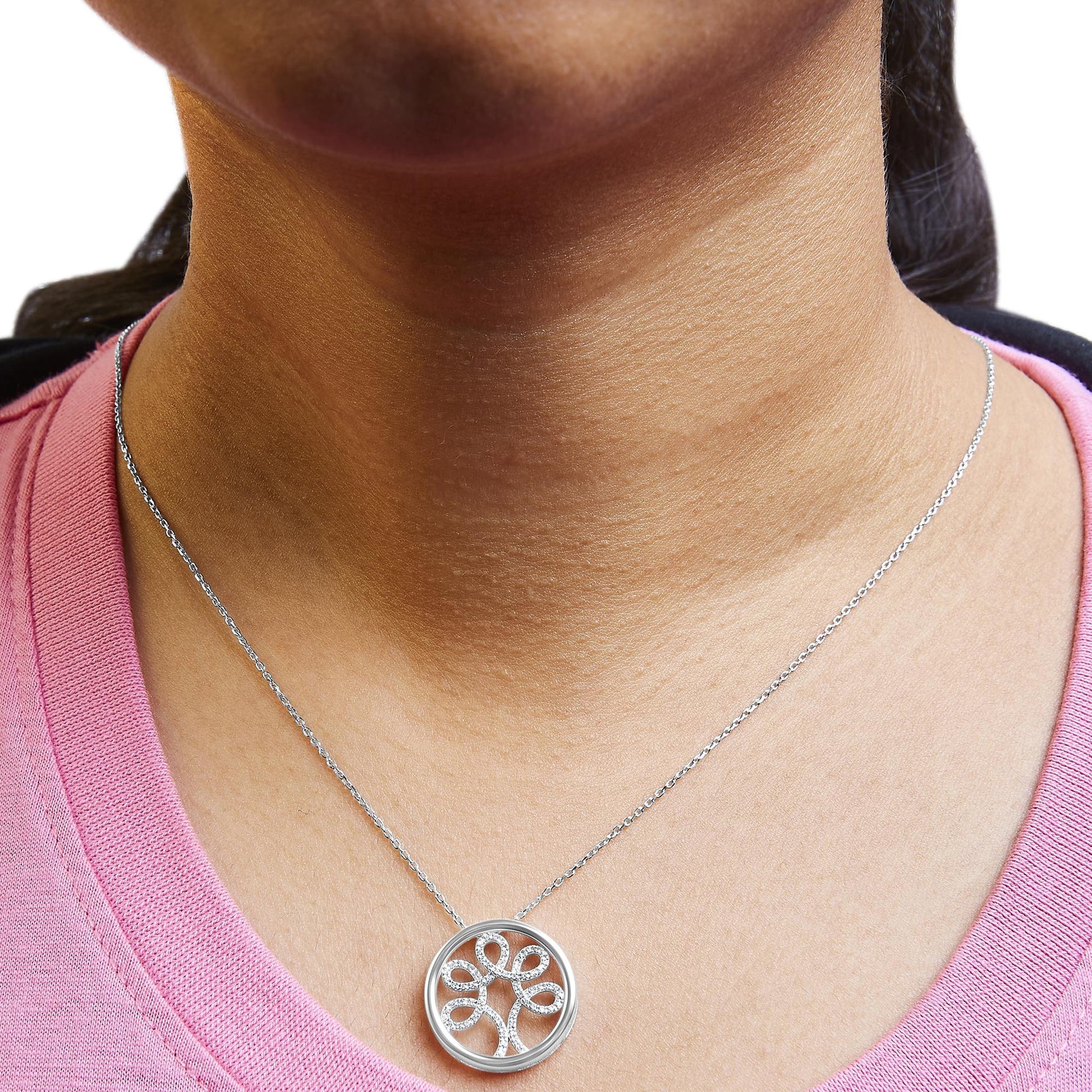 .925 Sterling Silver 1/10 Cttw Diamond Tree of Life Pendant Necklace (I-J Color, I3 Clarity)-3