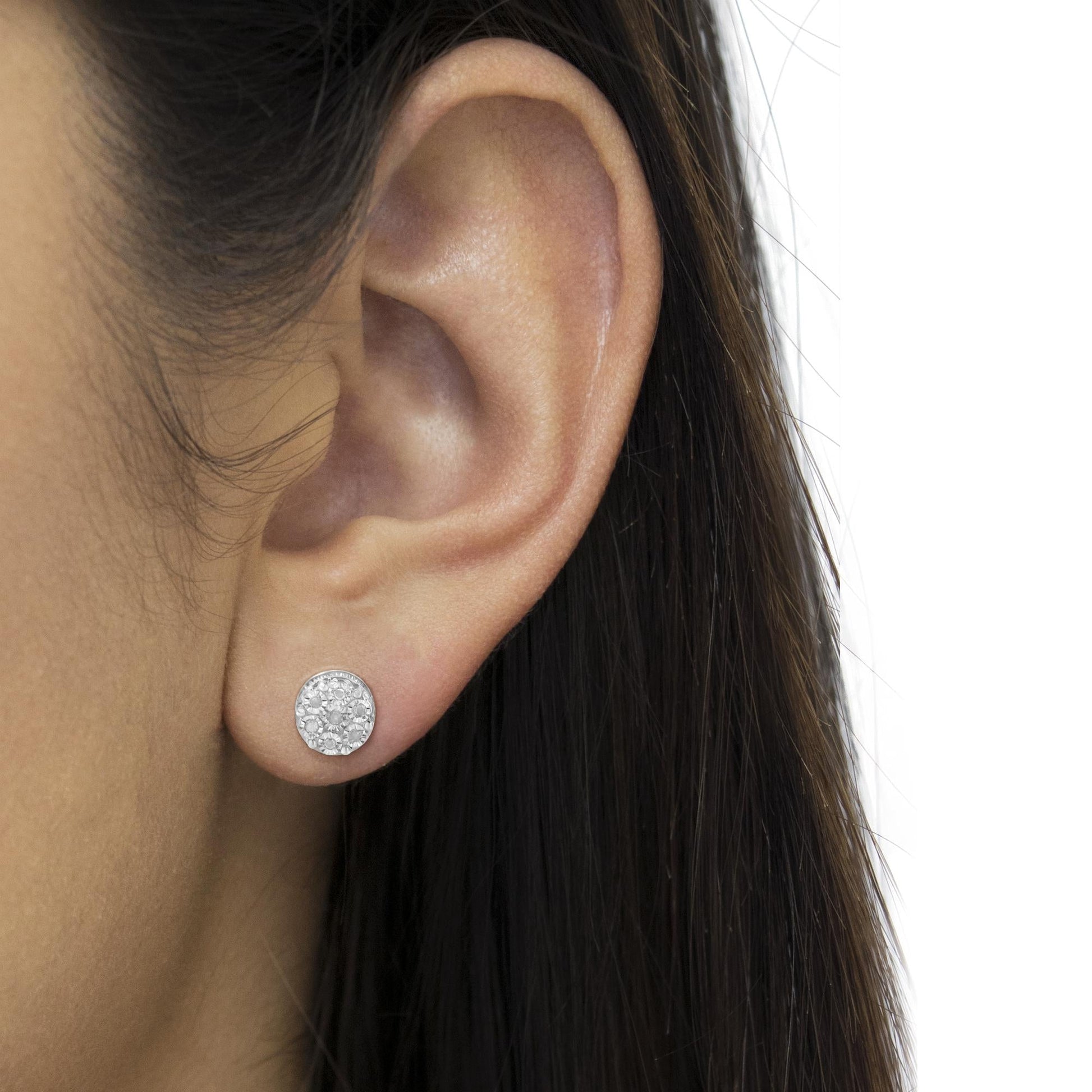 Sterling Silver Diamond Cluster Stud Earrings (0.15 cttw, I-J Color, I3 Clarity)-3