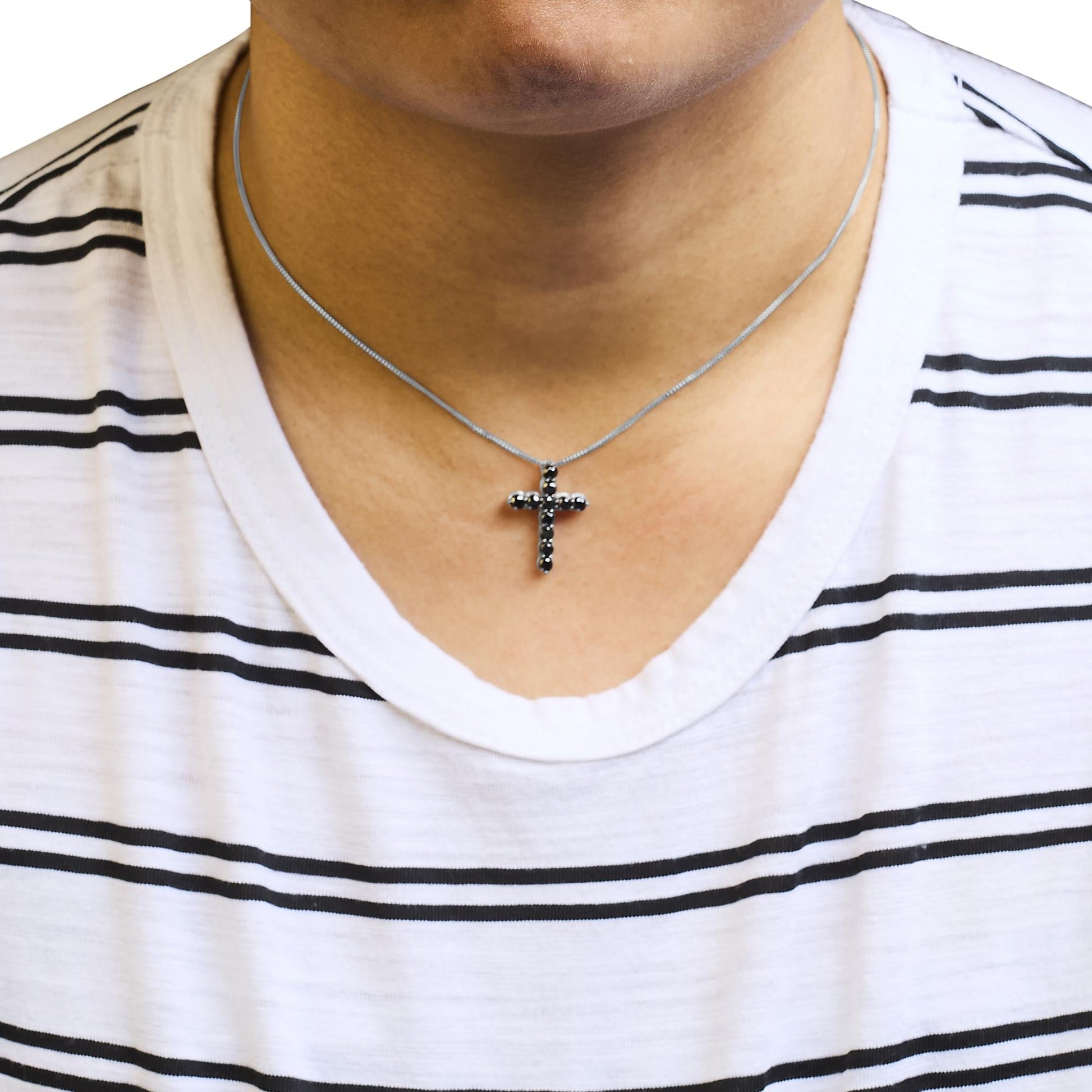 .925 Sterling Silver and Black Rhodium 1.0 Cttw Black Diamond Cross Pendant Necklace (Black Color, I2-I3 Clarity) - 18" Inches-3